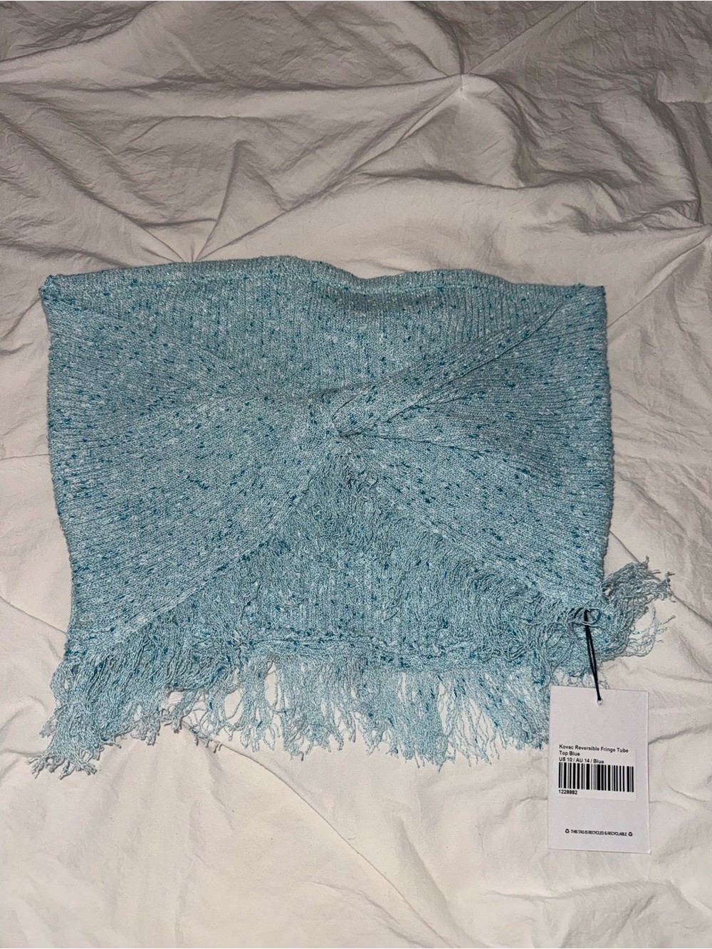 Princess Polly Light Blue Fringe Knit Women's crop top🩵